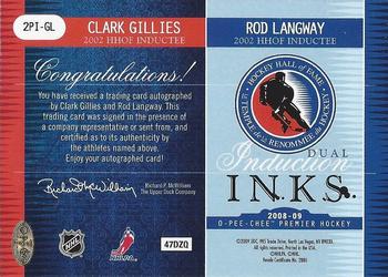2008-09 O-Pee-Chee Premier - Inductions Ink Dual #2PI-GL Clark Gillies / Rod Langway Back