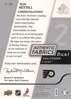2008-09 SP Game Used - Authentic Fabrics Dual #AF-RH Ron Hextall  Back