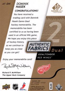 2008-09 SP Game Used - Authentic Fabrics Dual Gold #AF-DH Dominik Hasek  Back