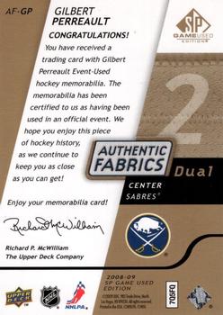 2008-09 SP Game Used - Authentic Fabrics Dual Gold #AF-GP Gilbert Perreault  Back