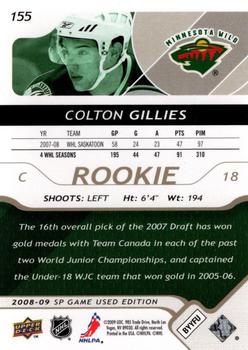2008-09 SP Game Used - Gold Spectrum #155 Colton Gillies  Back