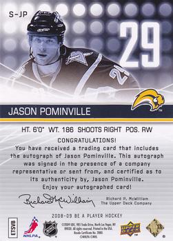 2008-09 Upper Deck Be a Player - Signatures #S-JP Jason Pominville Back