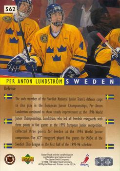 1995-96 Upper Deck #562 Per Anton Lundstrom Back