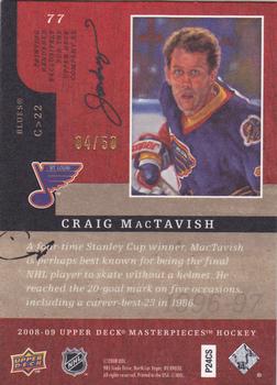 2008-09 Upper Deck Masterpieces - Blue #77 Craig MacTavish Back