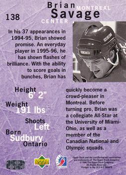 1995-96 Upper Deck Be a Player #138 Brian Savage Back