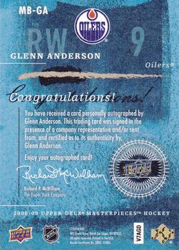 2008-09 Upper Deck Masterpieces - Brushstrokes Blue #MB-GA Glenn Anderson  Back