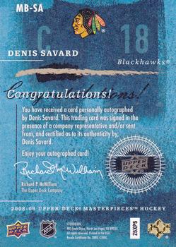 2008-09 Upper Deck Masterpieces - Brushstrokes Brown #MB-SA Denis Savard  Back