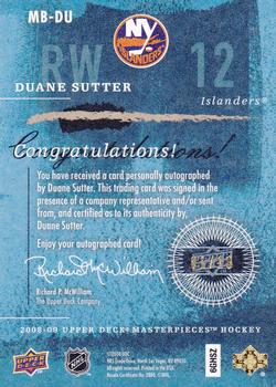 2008-09 Upper Deck Masterpieces - Brushstrokes Red #MB-DU Duane Sutter  Back