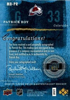 2008-09 Upper Deck Masterpieces - Brushstrokes Red #MB-PR Patrick Roy Back