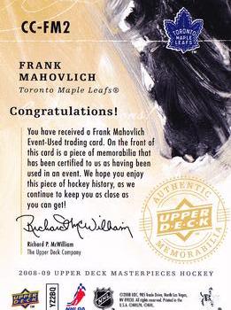 2008-09 Upper Deck Masterpieces - Canvas Clippings Brown #CC-FM2 Frank Mahovlich  Back