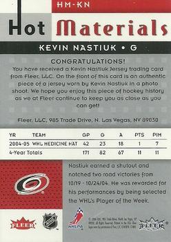 2005-06 Fleer Hot Prospects - Hot Materials #HM-KN Kevin Nastiuk Back