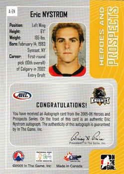 2005-06 In The Game Heroes and Prospects - Autographs #A-EN Eric Nystrom Back