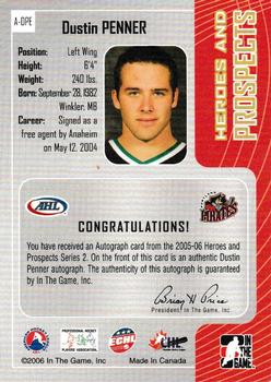 2005-06 In The Game Heroes and Prospects - Autographs Series II #A-DPE Dustin Penner Back