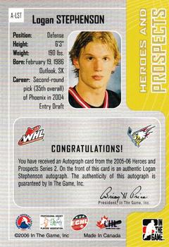 2005-06 In The Game Heroes and Prospects - Autographs Series II #A-LST Logan Stephenson Back