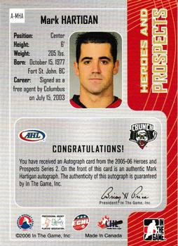 2005-06 In The Game Heroes and Prospects - Autographs Series II #A-MHA Mark Hartigan Back
