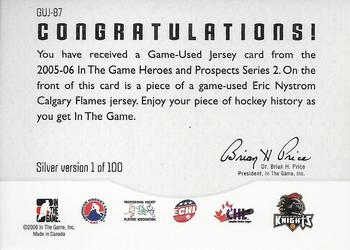 2005-06 In The Game Heroes and Prospects - Jerseys #GUJ-87 Eric Nystrom Back