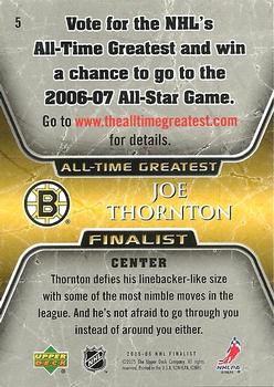 2005-06 Upper Deck - 2005-06 Upper Deck NHL All-Time Greatest Finalist #5 Joe Thornton Back