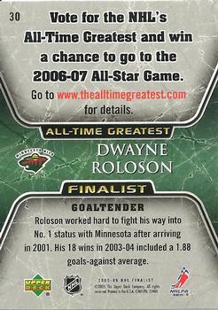 2005-06 Upper Deck - 2005-06 Upper Deck NHL All-Time Greatest Finalist #30 Dwayne Roloson Back