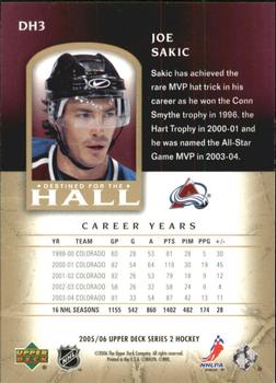 2005-06 Upper Deck - Destined for the Hall #DH3 Joe Sakic Back
