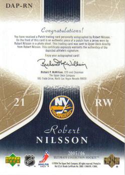 2005-06 Upper Deck Ultimate Collection - Ultimate Debut Threads Patches Autographs #DAP-RN Robert Nilsson Back