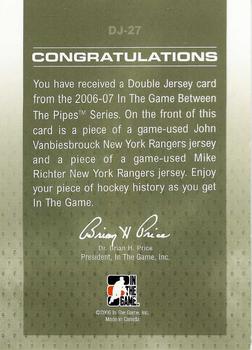 2006-07 In The Game Between The Pipes - Double Jersey #DJ-27 John Vanbiesbrouck / Mike Richter  Back