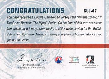 2006-07 In The Game Between The Pipes - Game Used Jersey #GUJ-47 Ryan Miller  Back