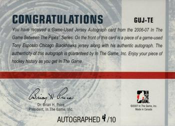 2006-07 In The Game Between The Pipes - Game Used Jersey Autograph #GUJ-04 Tony Esposito  Back