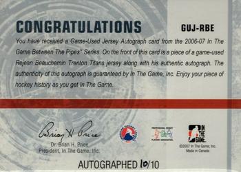 2006-07 In The Game Between The Pipes - Game Used Jersey Autograph #GUJ-23 Rejean Beauchemin  Back
