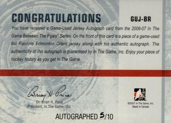 2006-07 In The Game Between The Pipes - Game Used Jersey Autograph #GUJ-32 Bill Ranford  Back