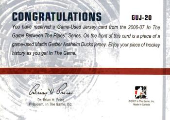 2006-07 In The Game Between The Pipes - Game Used Jersey Gold #GUJ-20 Martin Gerber  Back