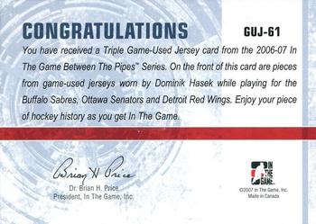 2006-07 In The Game Between The Pipes - Game Used Jersey Gold #GUJ-61 Dominik Hasek  Back