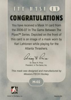 2006-07 In The Game Between The Pipes - The Mask IV #M-02 Kari Lehtonen  Back