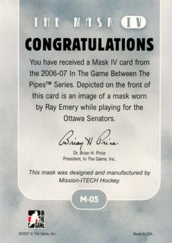 2006-07 In The Game Between The Pipes - The Mask IV #M-05 Ray Emery  Back
