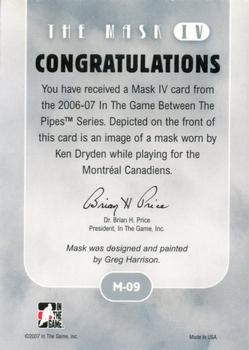 2006-07 In The Game Between The Pipes - The Mask IV #M-09 Ken Dryden  Back