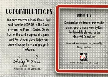 2006-07 In The Game Between The Pipes - Mask Game Used #MGU-04 Ken Dryden  Back