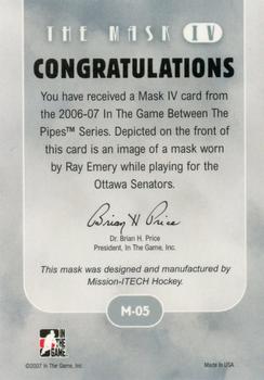 2006-07 In The Game Between The Pipes - The Mask IV Gold #M-05 Ray Emery  Back