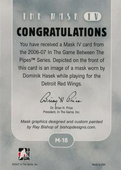 2006-07 In The Game Between The Pipes - The Mask IV Gold #M-18 Dominik Hasek  Back
