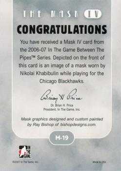 2006-07 In The Game Between The Pipes - The Mask IV Gold #M-19 Nikolai Khabibulin  Back