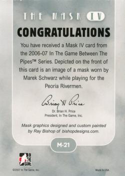 2006-07 In The Game Between The Pipes - The Mask IV Silver #M-21 Marek Schwarz  Back