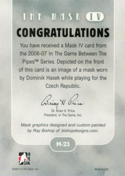 2006-07 In The Game Between The Pipes - The Mask IV Silver #M-23 Dominik Hasek  Back