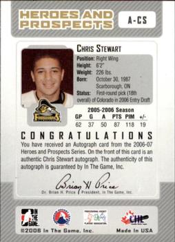 2006-07 In The Game Heroes and Prospects - Autographs #A-CS Chris Stewart  Back