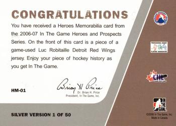 2006-07 In The Game Heroes and Prospects - Heroes Memorabilia #HM-01 Luc Robitaille  Back