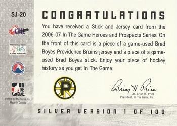 2006-07 In The Game Heroes and Prospects - Sticks and Jerseys #SJ-20 Brad Boyes  Back