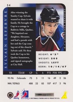1996-97 Pinnacle Be a Player #54 Sylvain Lefebvre Back