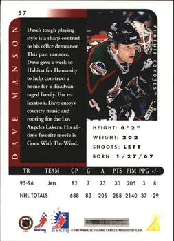 1996-97 Pinnacle Be a Player #57 Dave Manson Back