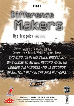 2006-07 Ultra - Difference Makers #DM1 Ilya Bryzgalov  Back