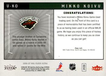 2006-07 Ultra - Ultra Uniformity #U-KO Mikko Koivu  Back