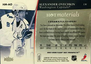 2007-08 Fleer Hot Prospects - Hot Materials #HM-AO Alexander Ovechkin  Back