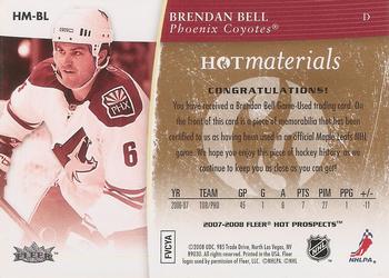 2007-08 Fleer Hot Prospects - Hot Materials Red Hot #HM-BL Brendan Bell  Back