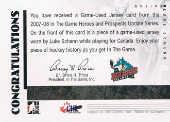 2007-08 In The Game Heroes and Prospects - Jerseys #GUJ-63 Luke Schenn  Back